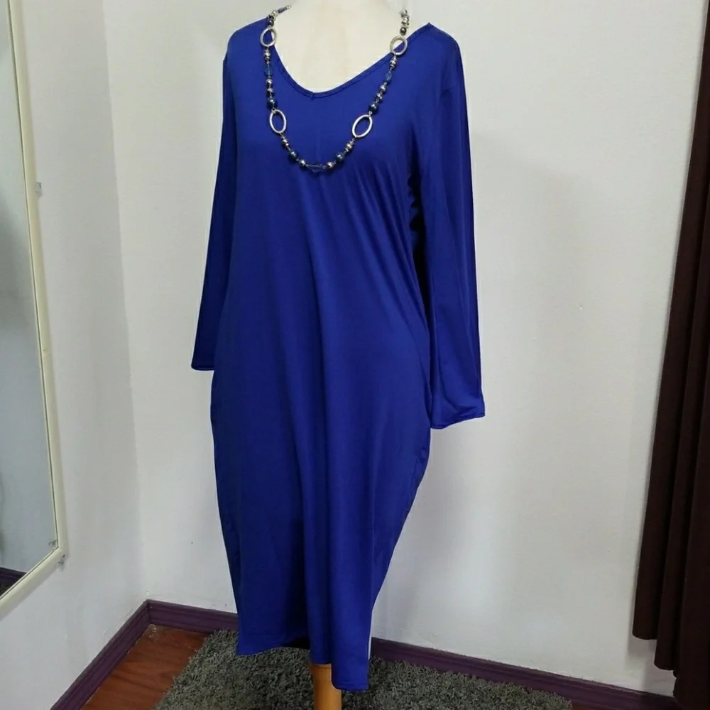 COPY - Blue long plus size dress - Picture 1 of 4